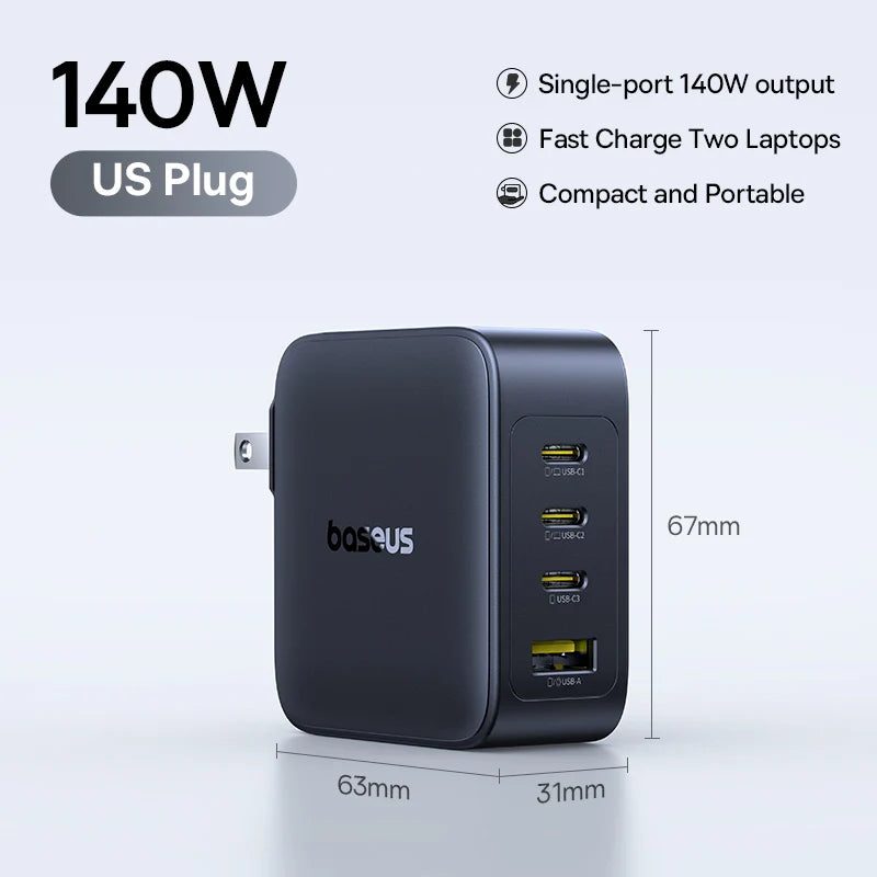 【New Sale】Baseus 140W GaN Charger PD Charger USB C Charger Fast Charge For Macbook Tablet Phone Charger For iPhone 17 16 15 14