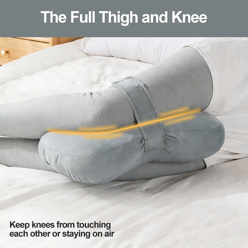 Knee Pillow for Side Sleepers，Support Leg Pillow for Hip & Back Pain, Plush Bind Belt & Machine Washable