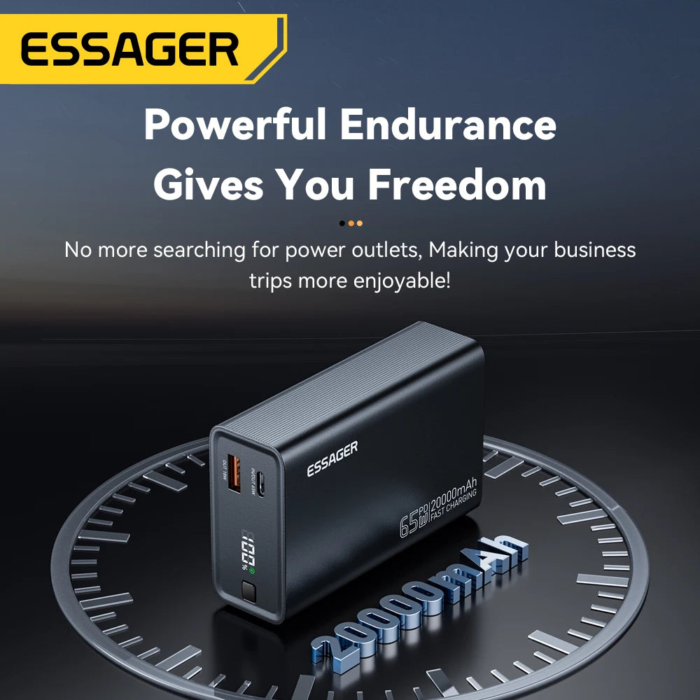 Essager Power Bank 20000mAh Portable PD 65W Fast Charging Mobile Phone External Battery Powerbank For IPhone17 16 15 Laptop Mac