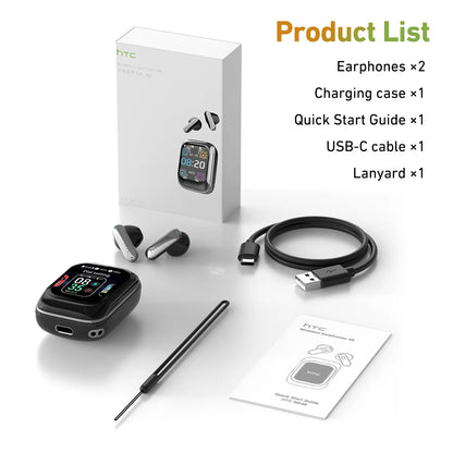 HTC NE48 TWS Wireless Earbuds AI Translation 2K HD Touchscreen Bluetooth 6.0 IPX5 ENC Noise Cancelling Sports Headphone