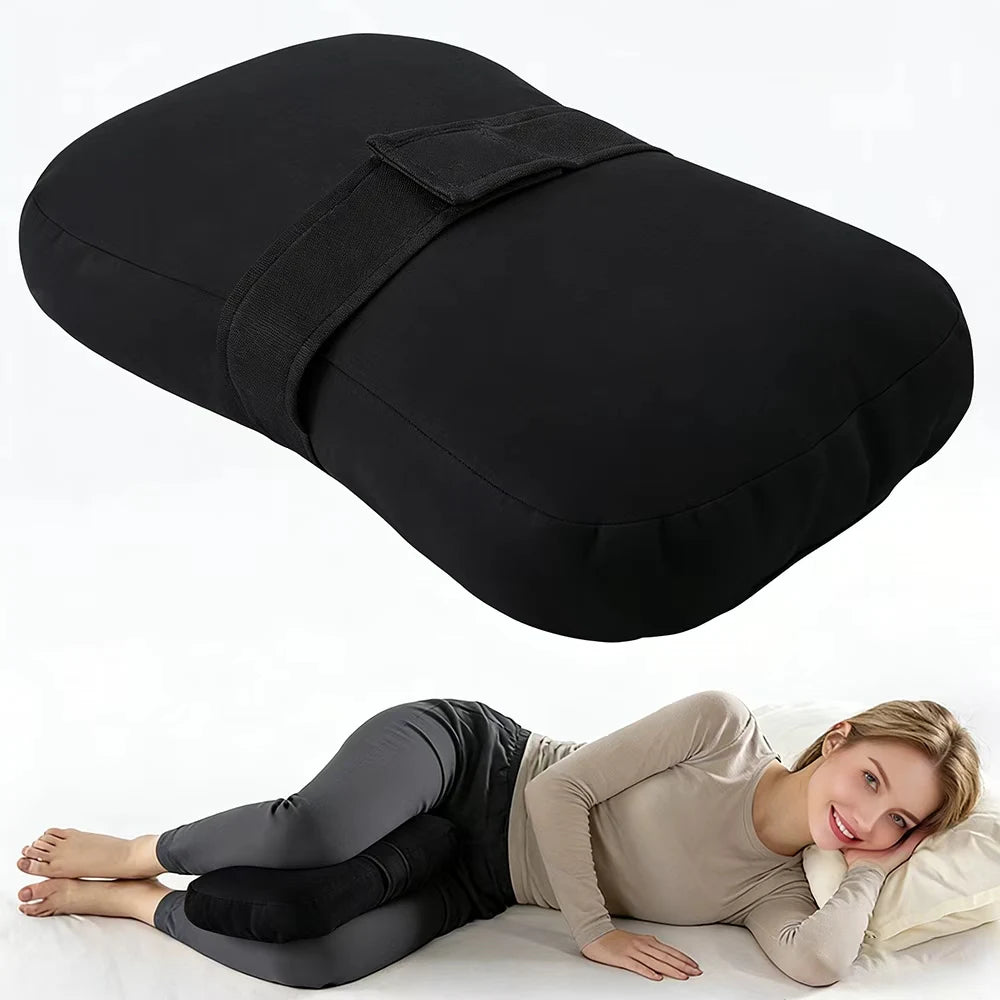 Knee Pillow for Side Sleepers，Support Leg Pillow for Hip & Back Pain, Plush Bind Belt & Machine Washable