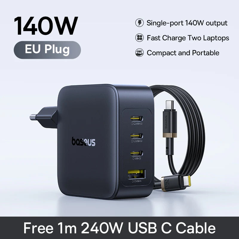 【New Sale】Baseus 140W GaN Charger PD Charger USB C Charger Fast Charge For Macbook Tablet Phone Charger For iPhone 17 16 15 14