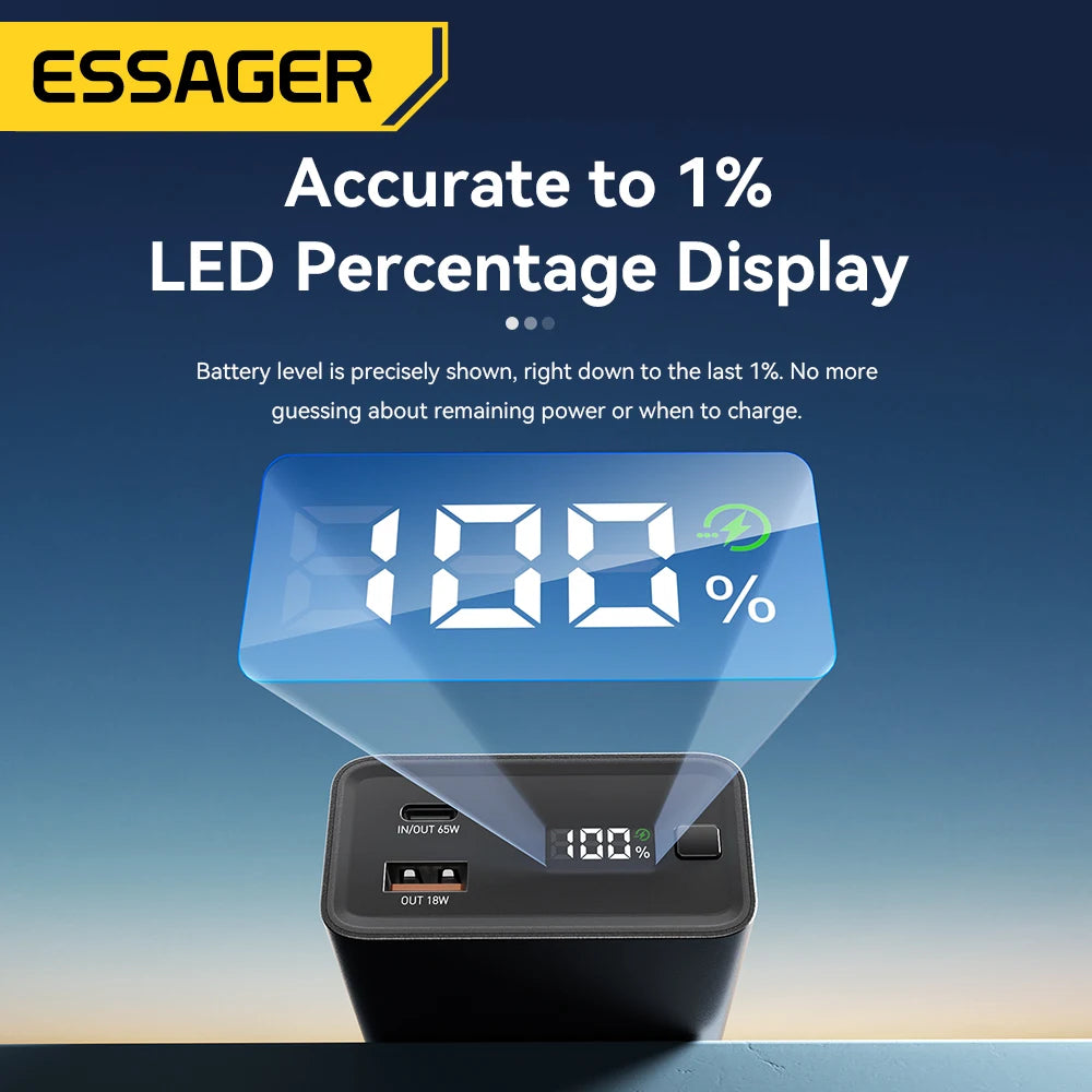 Essager Power Bank 20000mAh Portable PD 65W Fast Charging Mobile Phone External Battery Powerbank For IPhone17 16 15 Laptop Mac