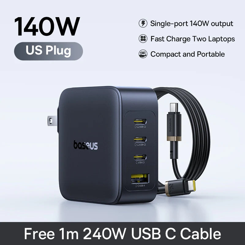 【New Sale】Baseus 140W GaN Charger PD Charger USB C Charger Fast Charge For Macbook Tablet Phone Charger For iPhone 17 16 15 14
