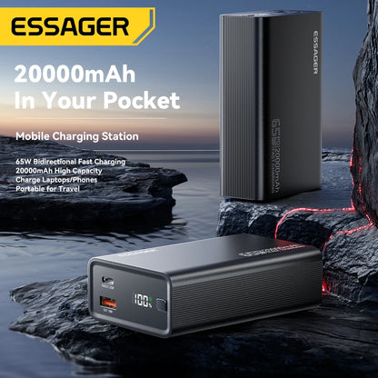 Essager Power Bank 20000mAh Portable PD 65W Fast Charging Mobile Phone External Battery Powerbank For IPhone17 16 15 Laptop Mac