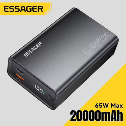 Essager Power Bank 20000mAh Portable PD 65W Fast Charging Mobile Phone External Battery Powerbank For IPhone17 16 15 Laptop Mac