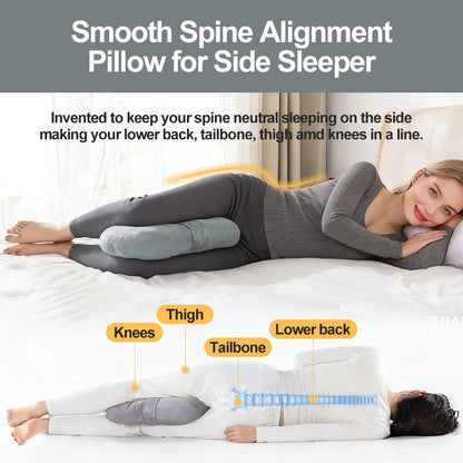 Knee Pillow for Side Sleepers，Support Leg Pillow for Hip & Back Pain, Plush Bind Belt & Machine Washable