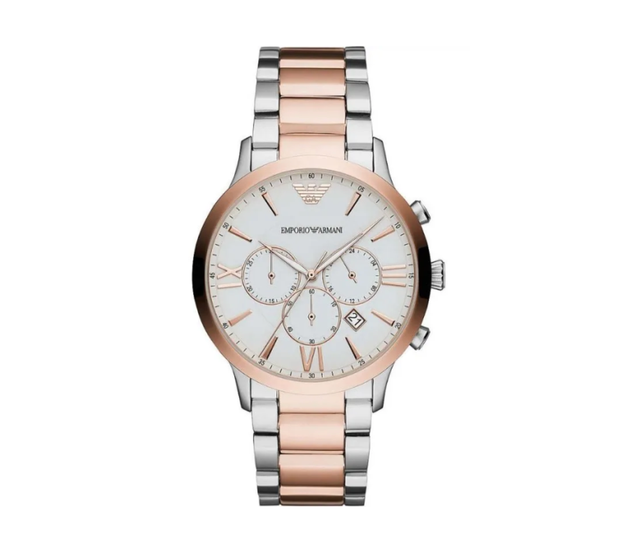 Silver and Bronze Steel Chronograph Watch